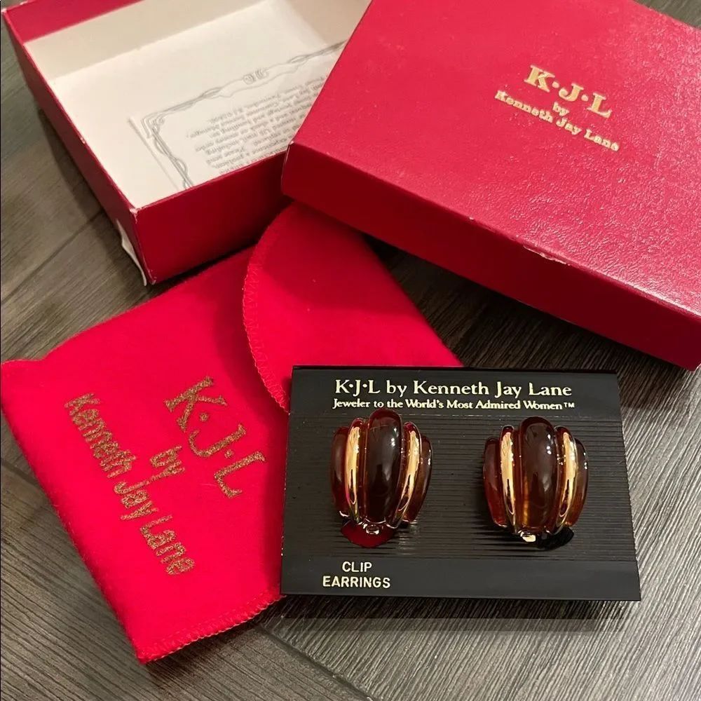 Kenneth Jay Lane Gold-tone and Tortoise Acrylic Clip Earrings